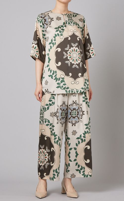 ダマスクプリントワイドストレートパンツ