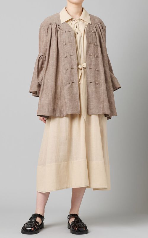 コットンレースアップギャザーワンピース