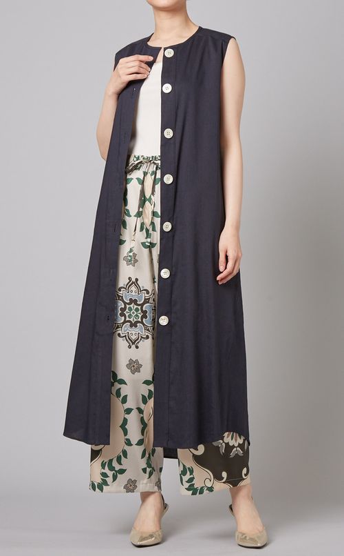 リネン混ロングシャツドレス