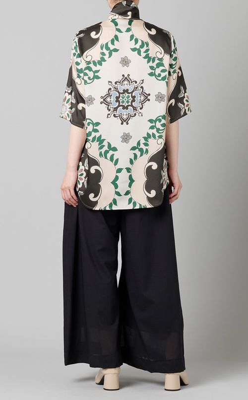 スカーフ付ダマスクプリントブラウス