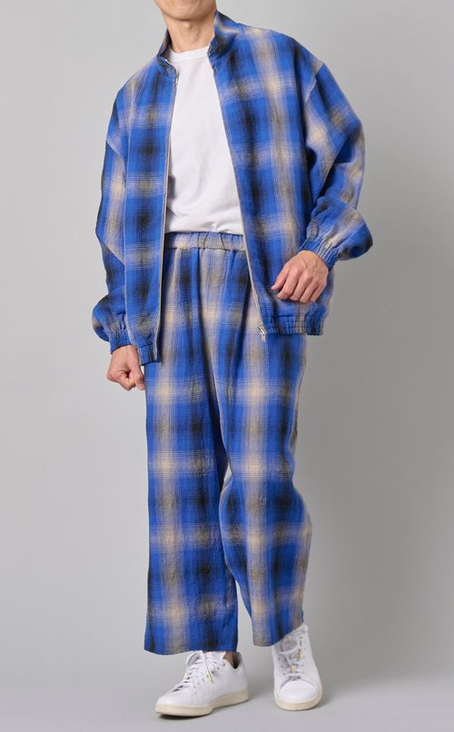 リネンチェックジップブルゾン