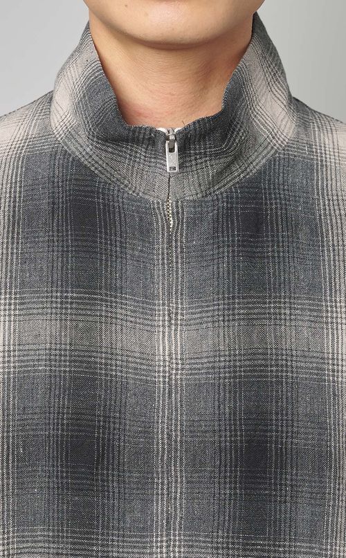 リネンチェックジップブルゾン