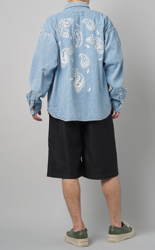 デニムペイズリー刺繍シャツ