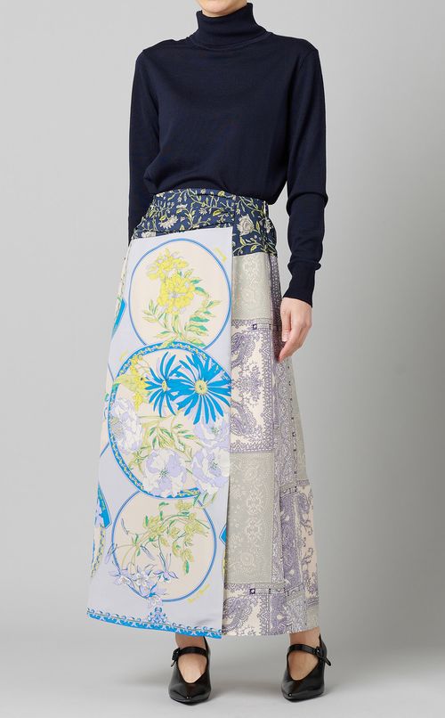 ウエストギャザー切替ラップスカート