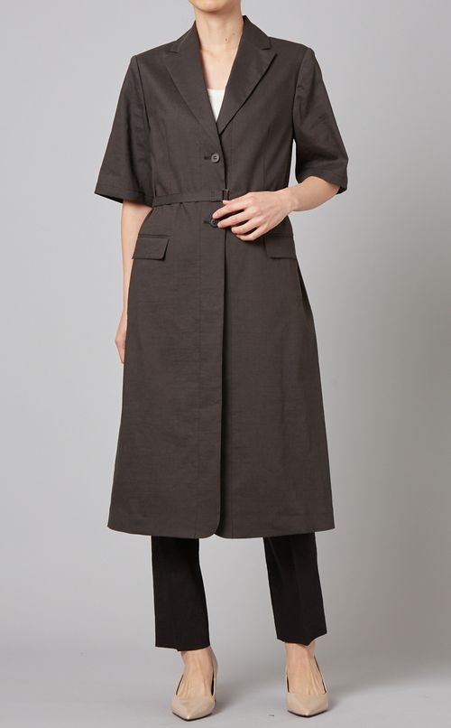 リネン混ショートスリーブロングジャケット