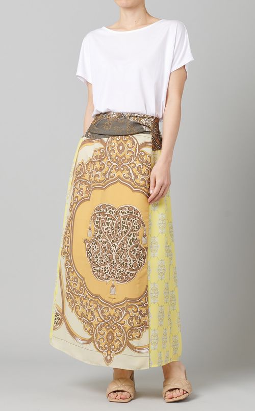 ウエストギャザー切替ラップスカート