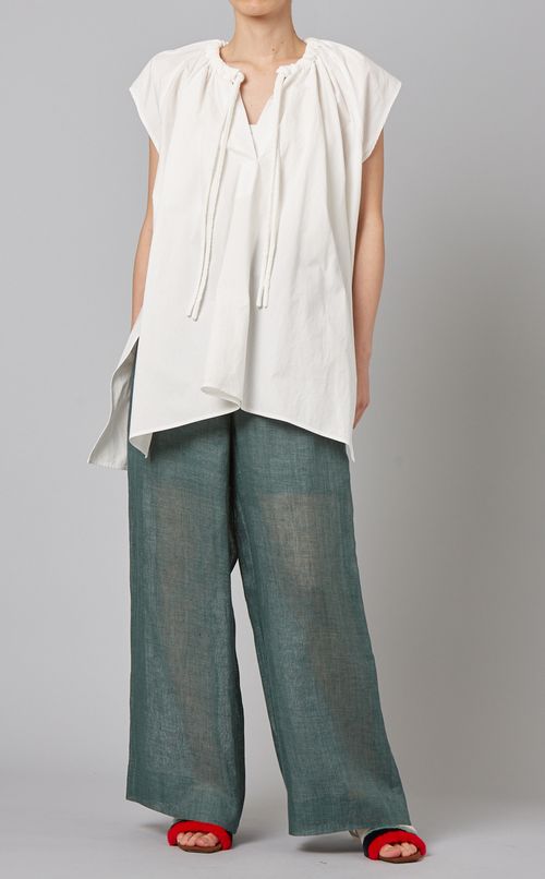 ネックギャザーコットンブラウス