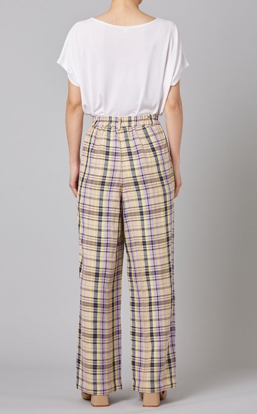 リネン混チェックパンツ