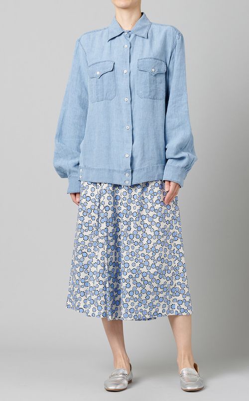 フラップポケットリネンシャツ