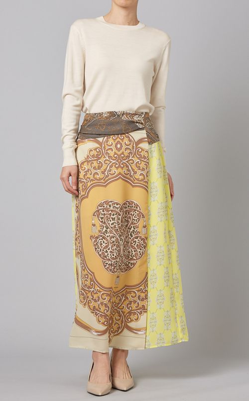 ウエストギャザー切替ラップスカート