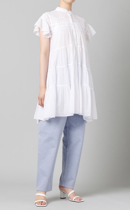 ピンタックコットンティアードブラウス