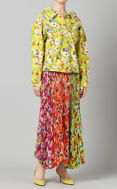 フラワープリントデニムブルゾン