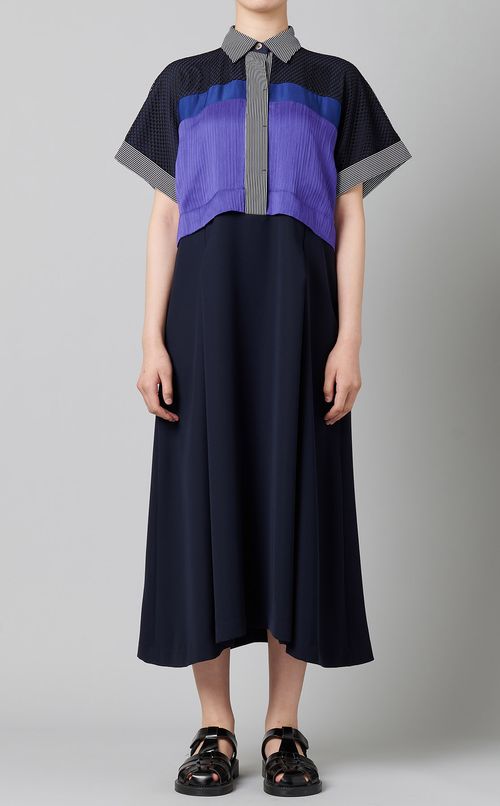 メッシュデザインシャツワンピース