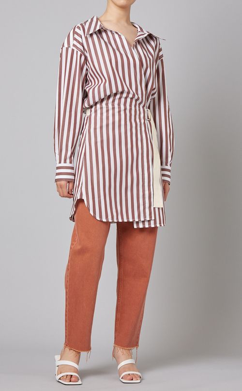 ラップストライプロングシャツ