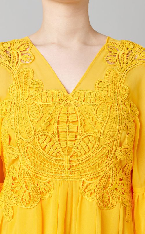 レースプリーツロングブラウス