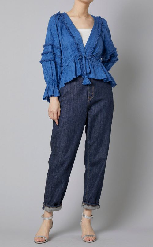 カットジャガードフリンジブラウス