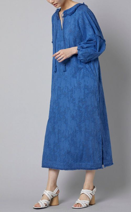 カットジャガードフリンジロングドレス