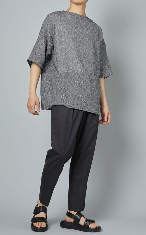 メッシュボートネックニット