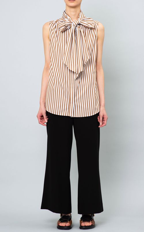 ストライプノースリーブボウブラウス