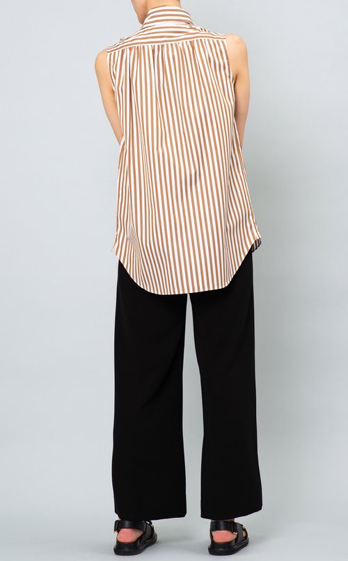 ストライプノースリーブボウブラウス