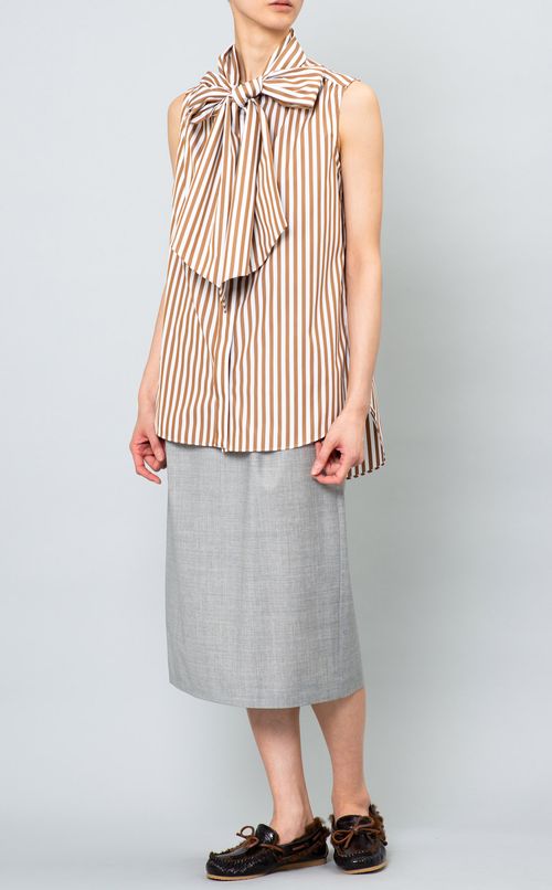 ストライプノースリーブボウブラウス