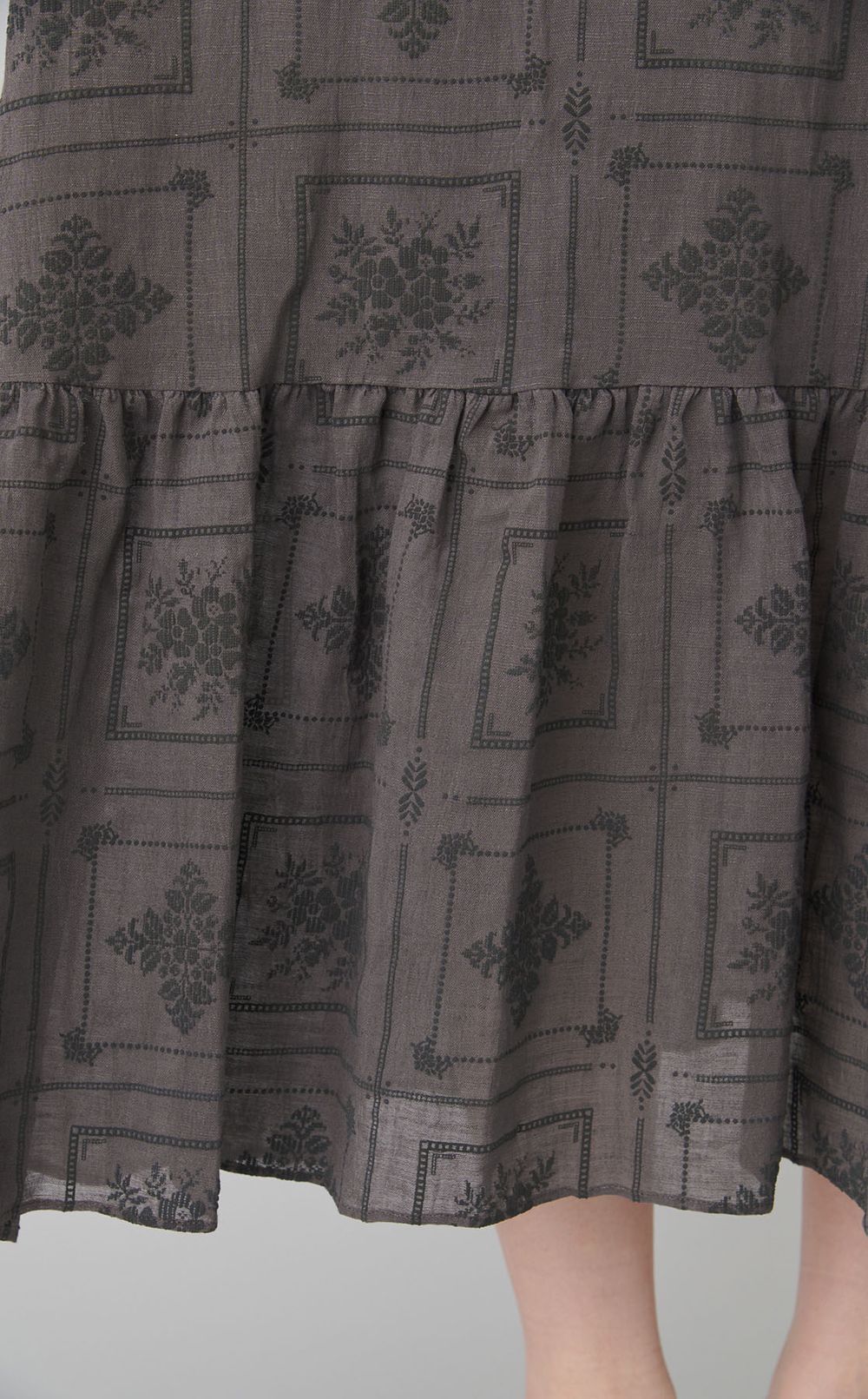 タイルプリントコットンリネワンピース