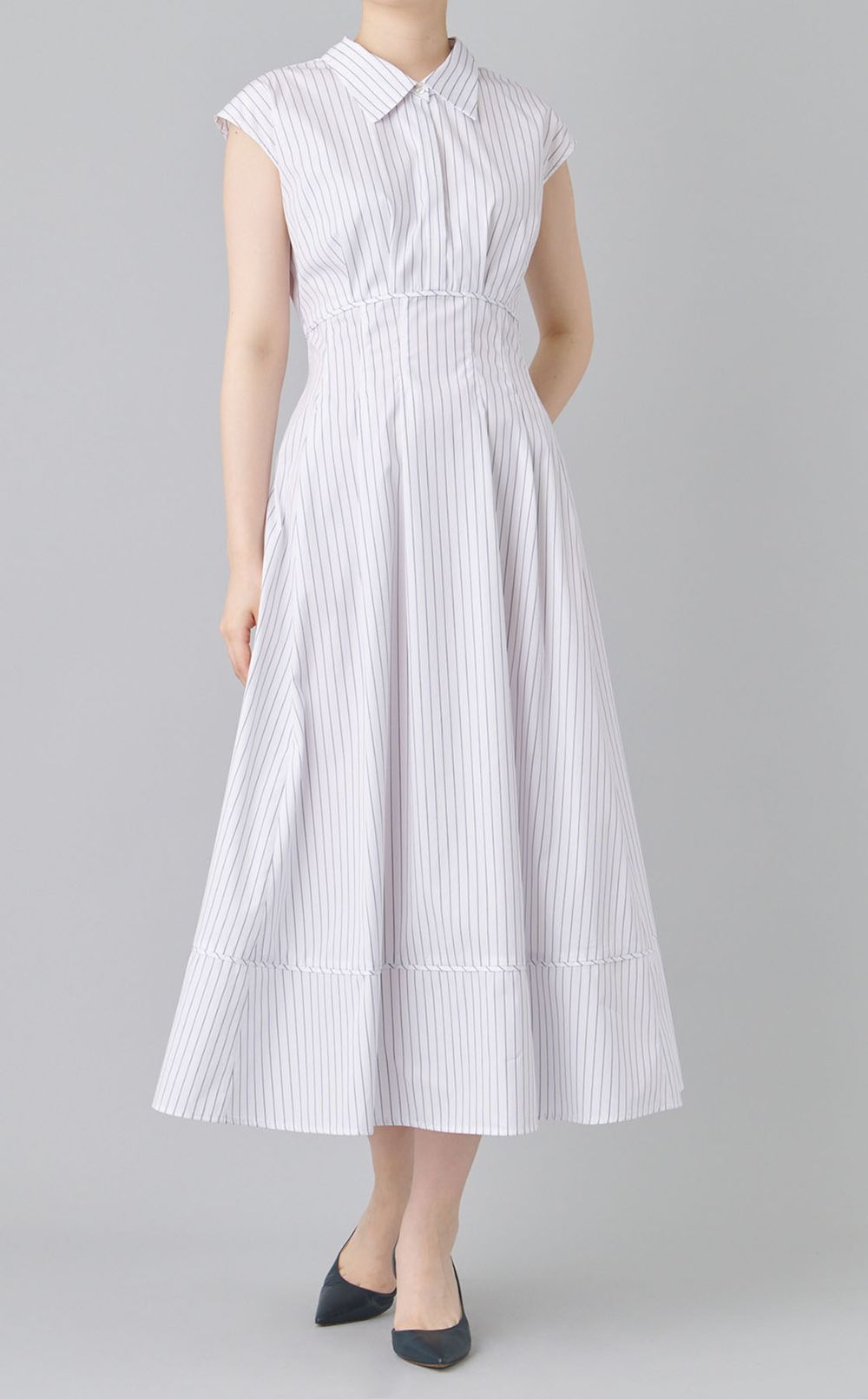 2wayネックフレアシャツワンピース