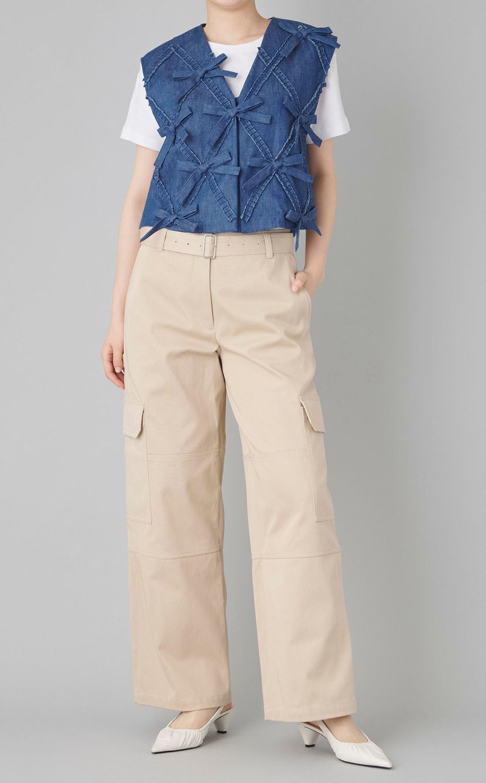 リボンデニムベストブラウス