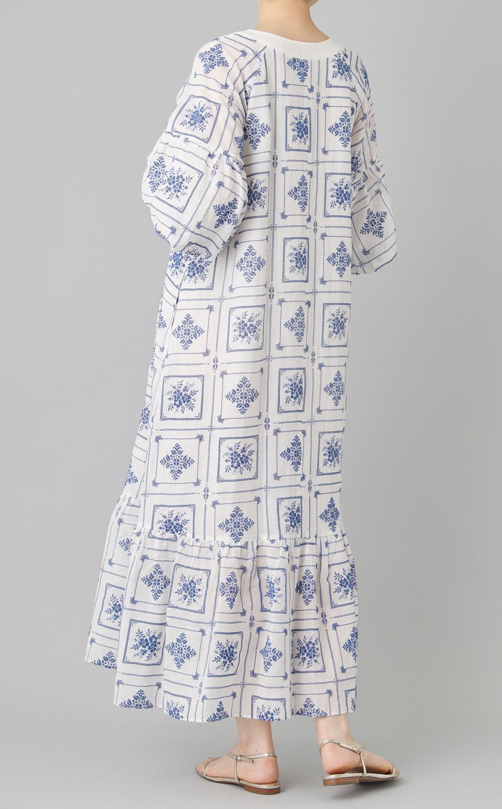 タイルプリントコットンリネワンピース