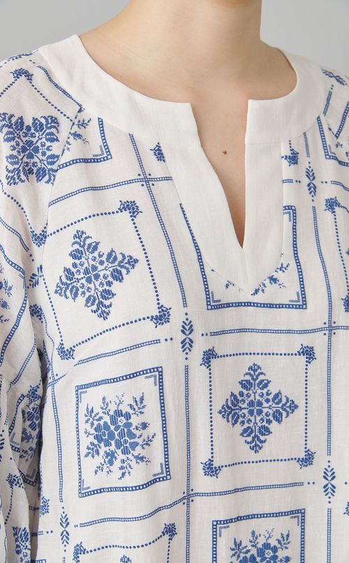 タイルプリントコットンリネワンピース