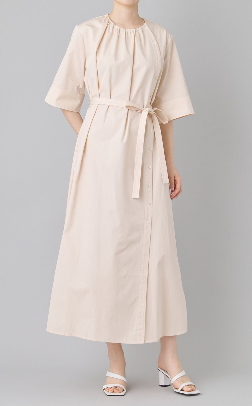 コットンギャザーベルテッドワンピース