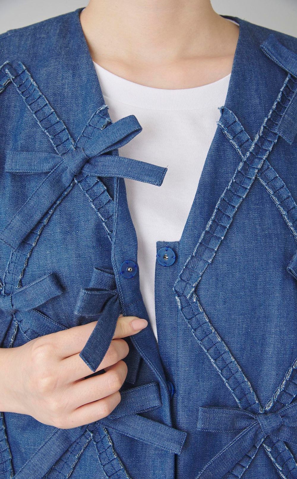 リボンデニムベストブラウス