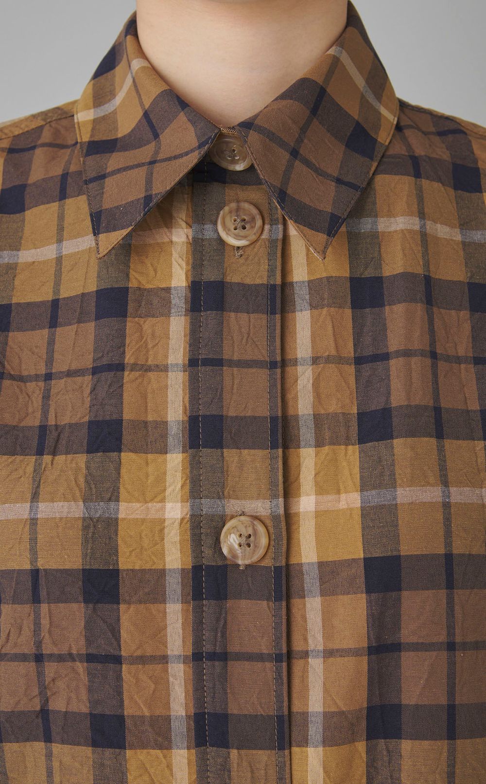 チェックプリントペプラムシャツワンピース