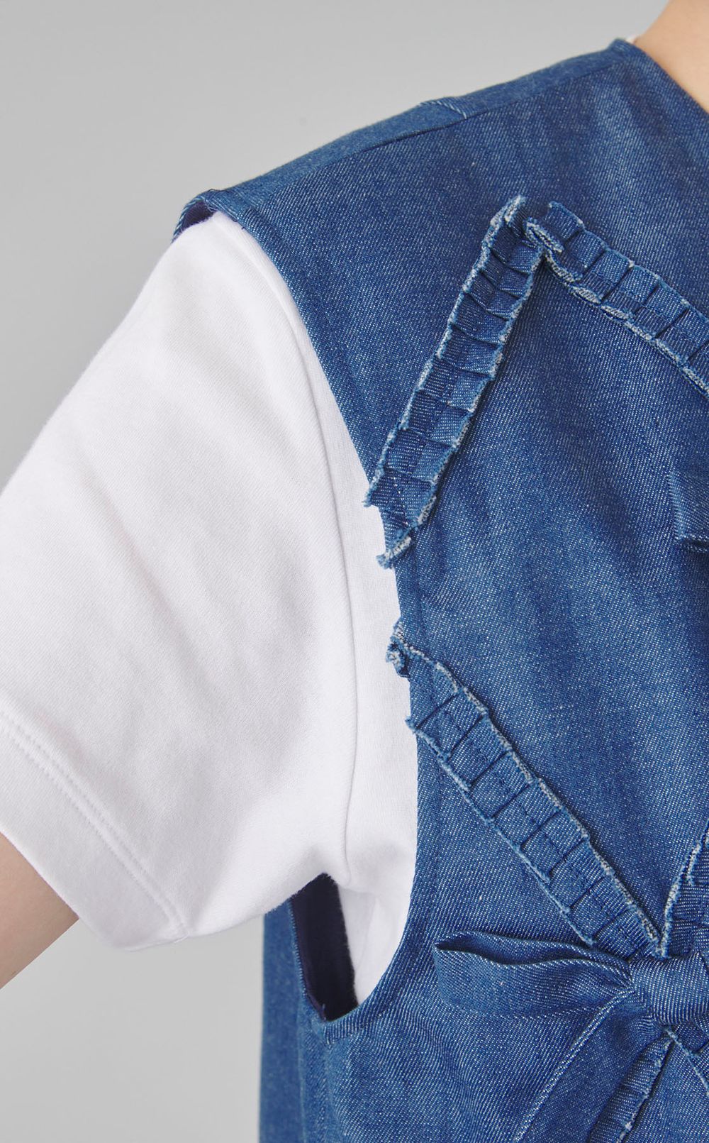 リボンデニムベストブラウス