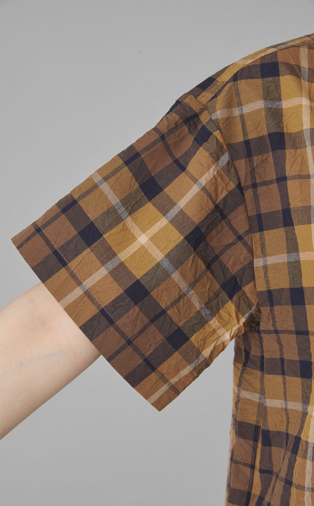 チェックプリントペプラムシャツワンピース