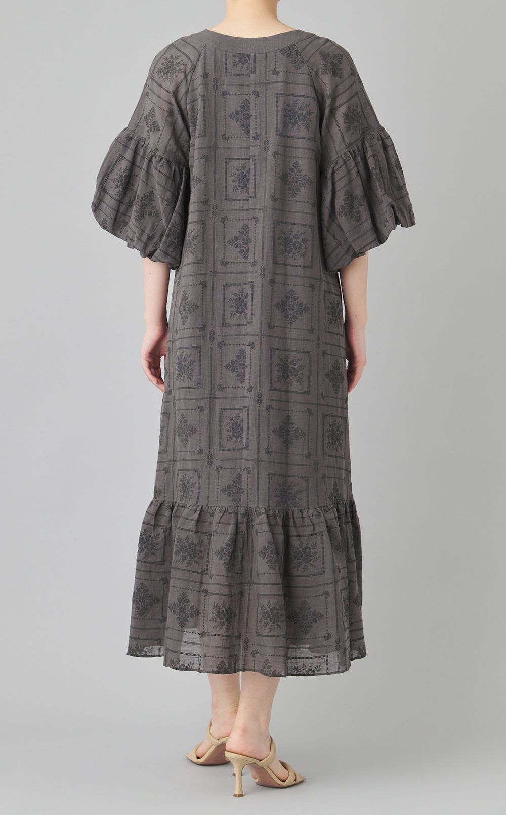 タイルプリントコットンリネワンピース