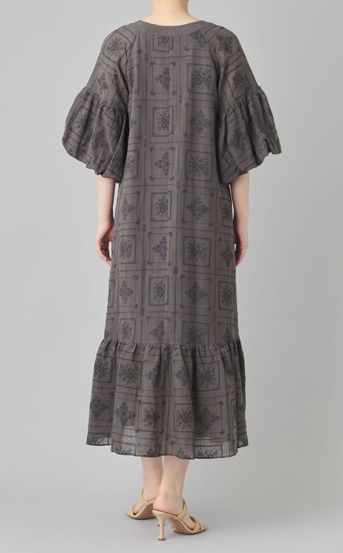 タイルプリントコットンリネワンピース