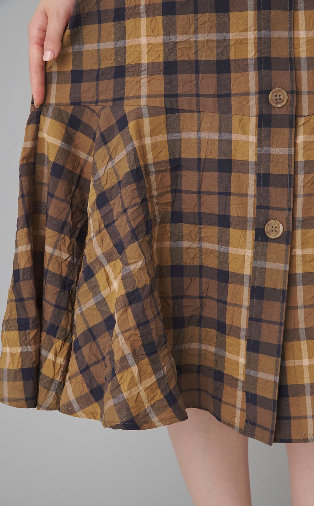 チェックプリントペプラムシャツワンピース