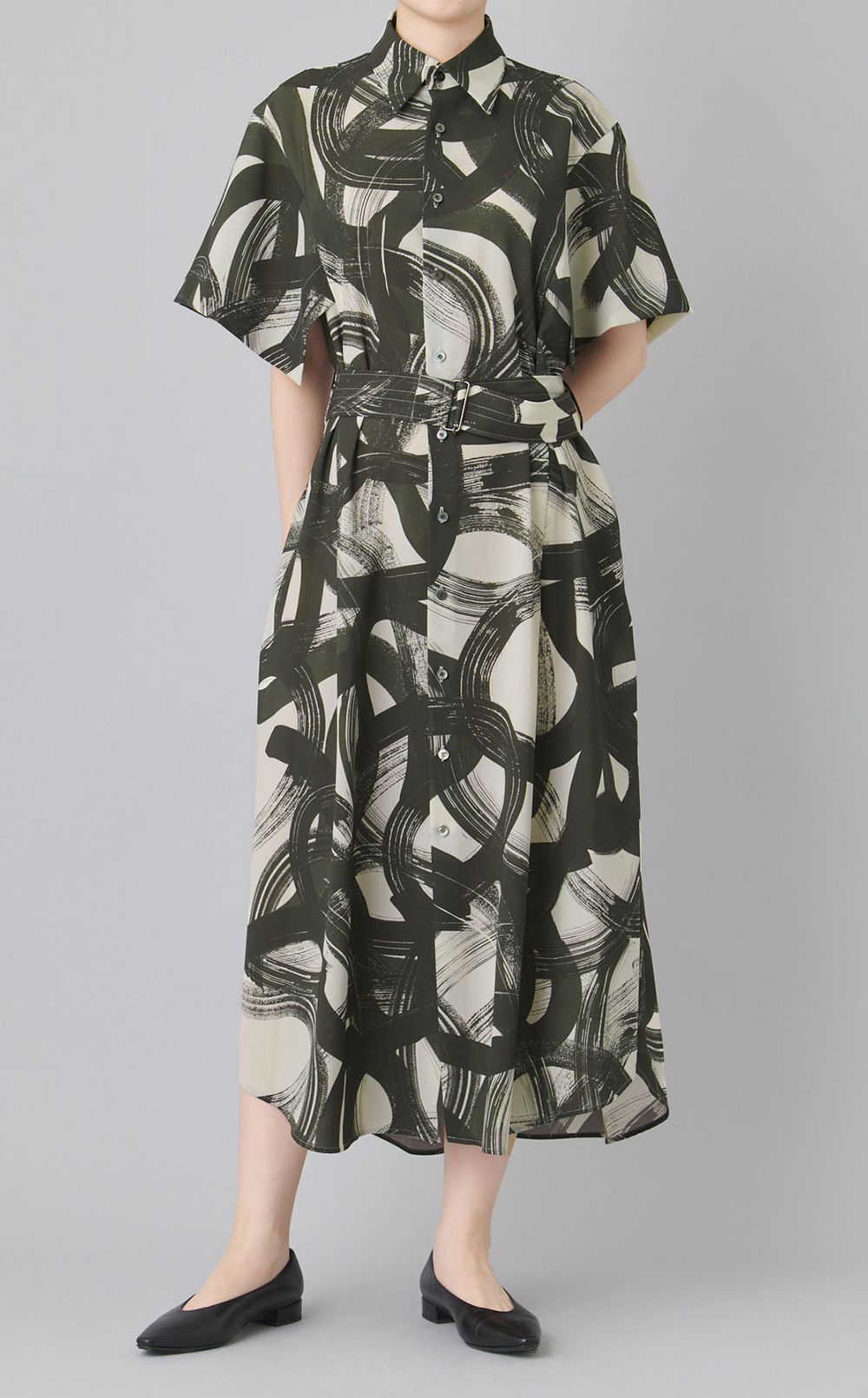 プリントスクエアスリーブドレス