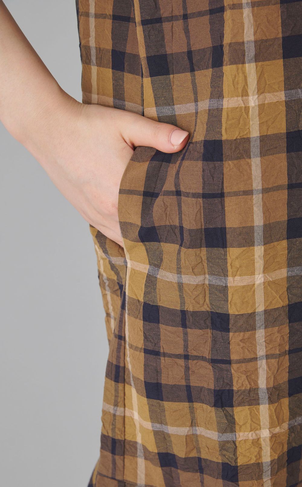 チェックプリントペプラムシャツワンピース