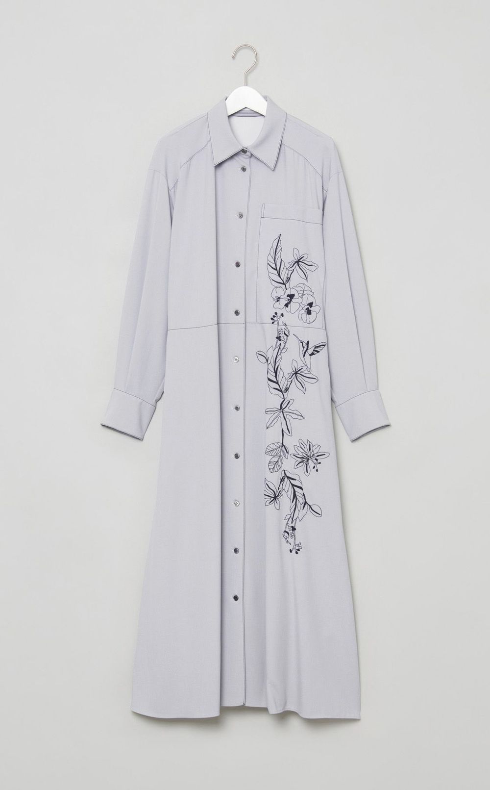 フラワー刺繍シャツワンピース
