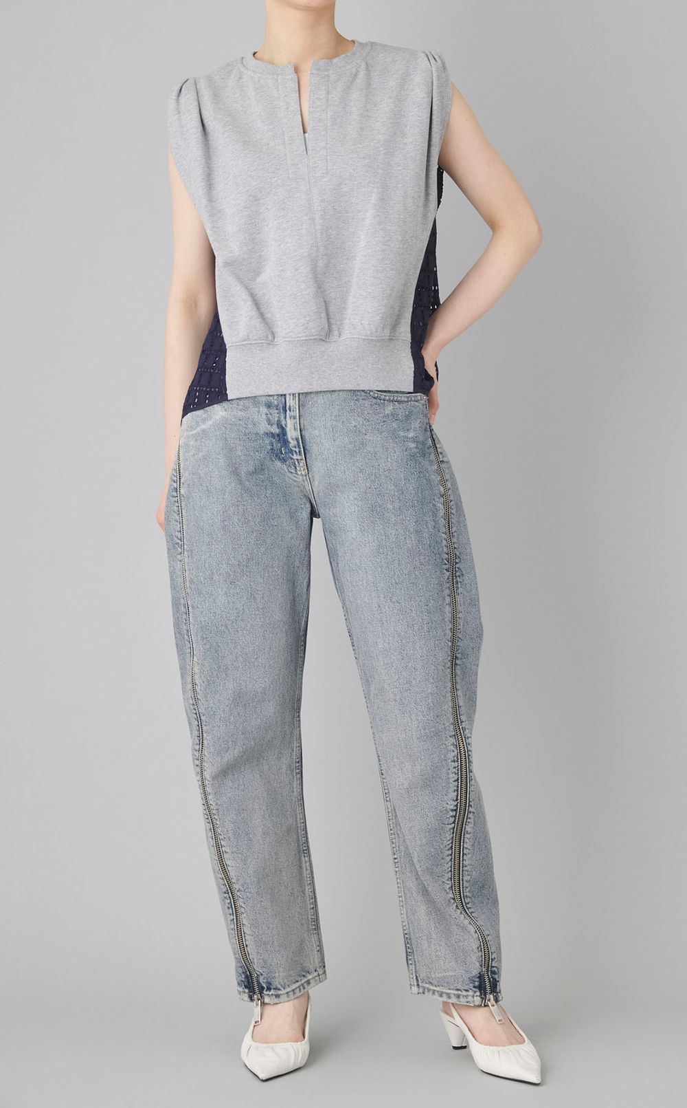 ダブルジップカーブデニムパンツ