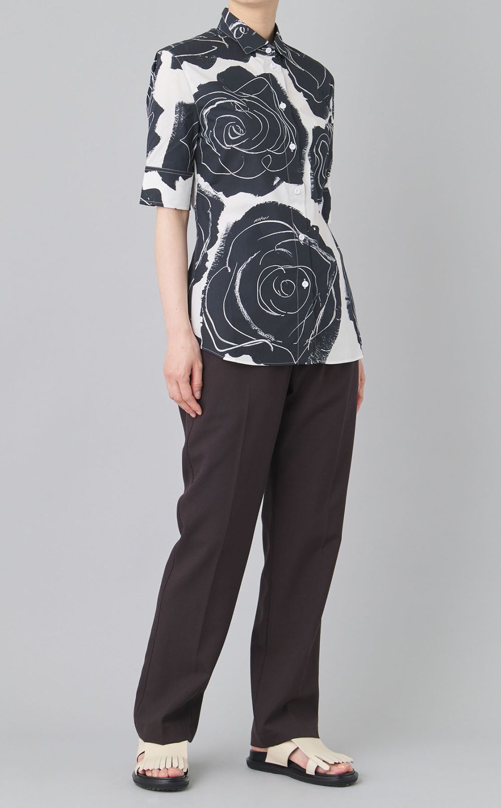 ローズプリントショートスリーブブラウス