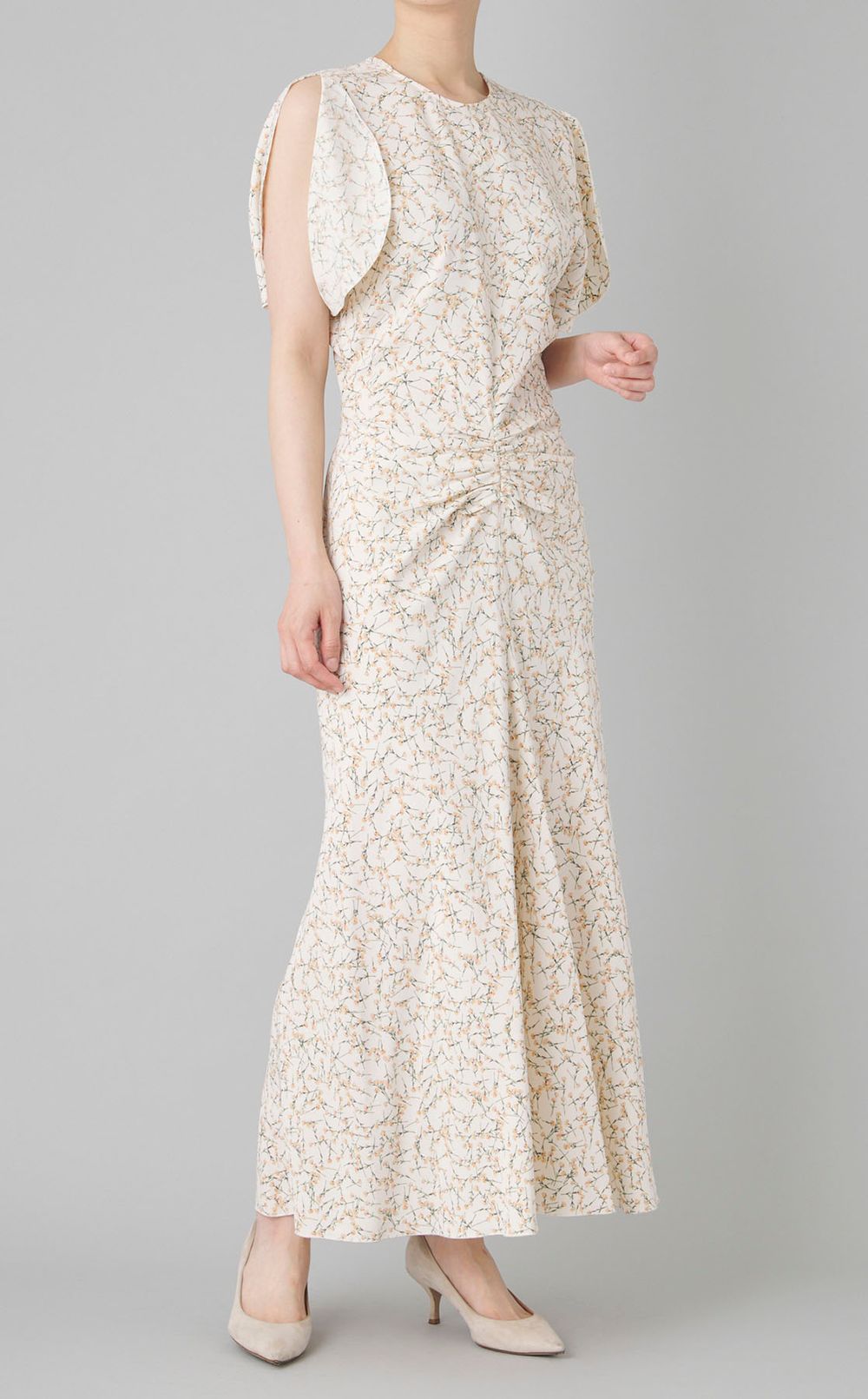 フラワープリン卜ミディワンピース