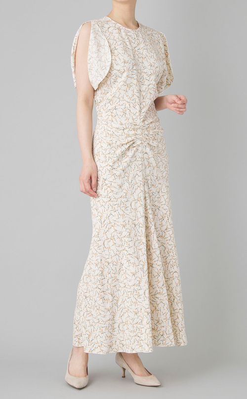 フラワープリン卜ミディワンピース