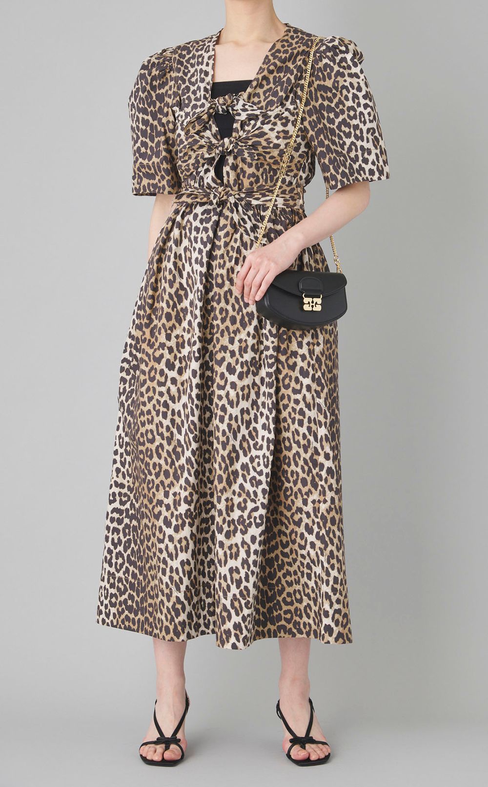 レオパードプリントリボンワンピース