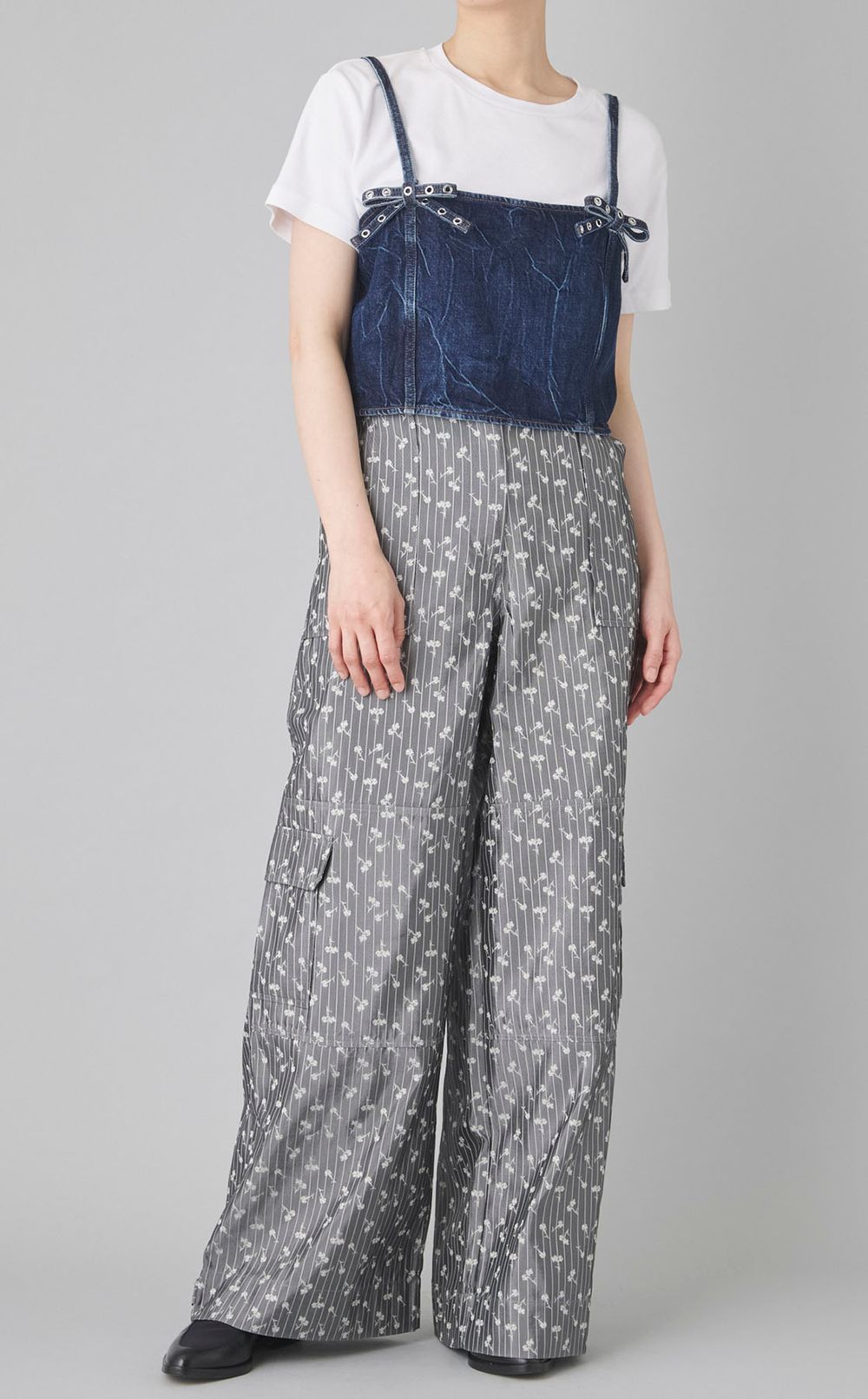 ハトメリボンデニムストラップトップ