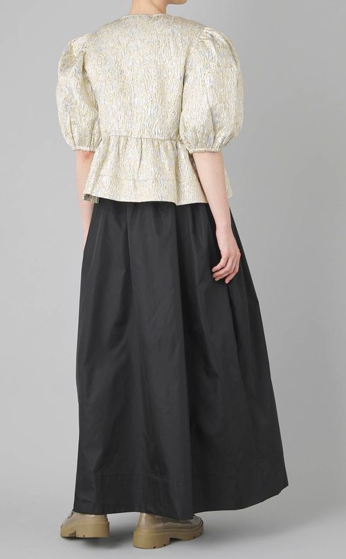 メタリックリボンペプラムブラウス