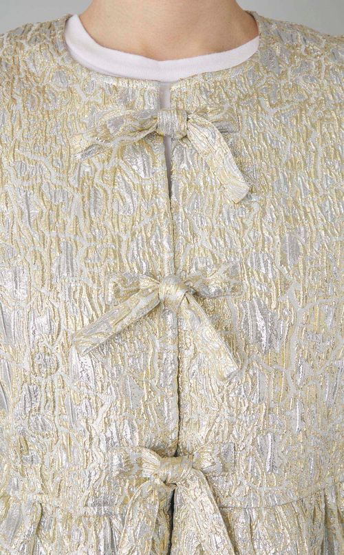 メタリックリボンペプラムブラウス