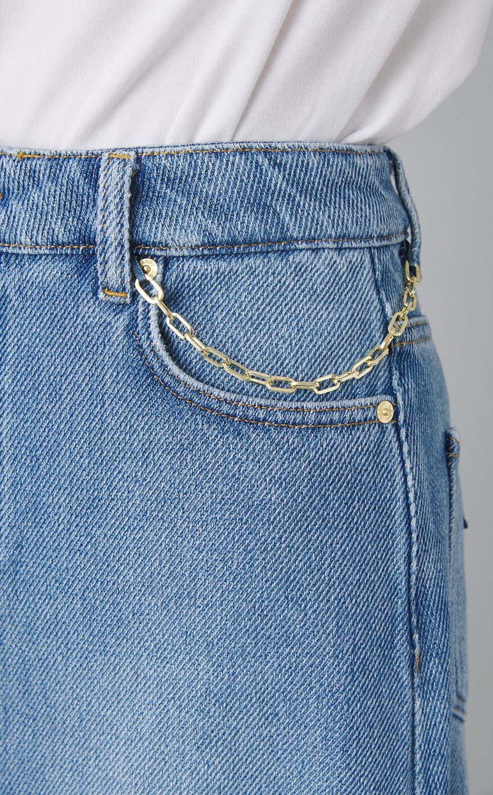 チェーン付デニムミディスカート